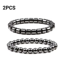 2Pcs Black Magnetic Beads Bracelets Elastic Rope Magnet Hematite Bead Bracelets