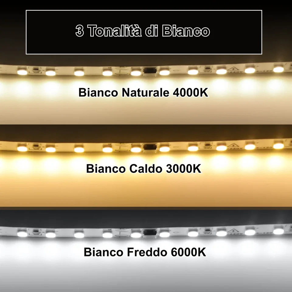 Striscia LED 220V SMD 10W/m 5m 10m 15m 20m Luce Bianca MOLTO LUMINOSA Adesiva - Immagine 4 di 4