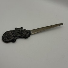 Vintage Metzke Pewter Cat Floral Letter Opener 80s
