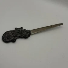 Vintage Metzke Pewter Cat Floral Letter Opener 80s