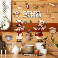 Kitchen Chef Wall Stickers Cartoon Wall Sticker Vintage Decoration M