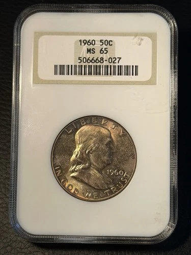 1960 Franklin Half Dollar NGC MS 65 OH Fatty Hologram Toned