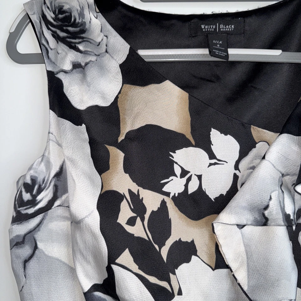 Vestido Vaina de Seda Martillada Mercado Negro Casa Blanca Para Mujer Talla 8 Negro Floral Foto 3 de 4