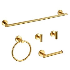 Bathroom Hardware Set 5 Piece with Towel Racks for Bathroom, Brushed Gold
