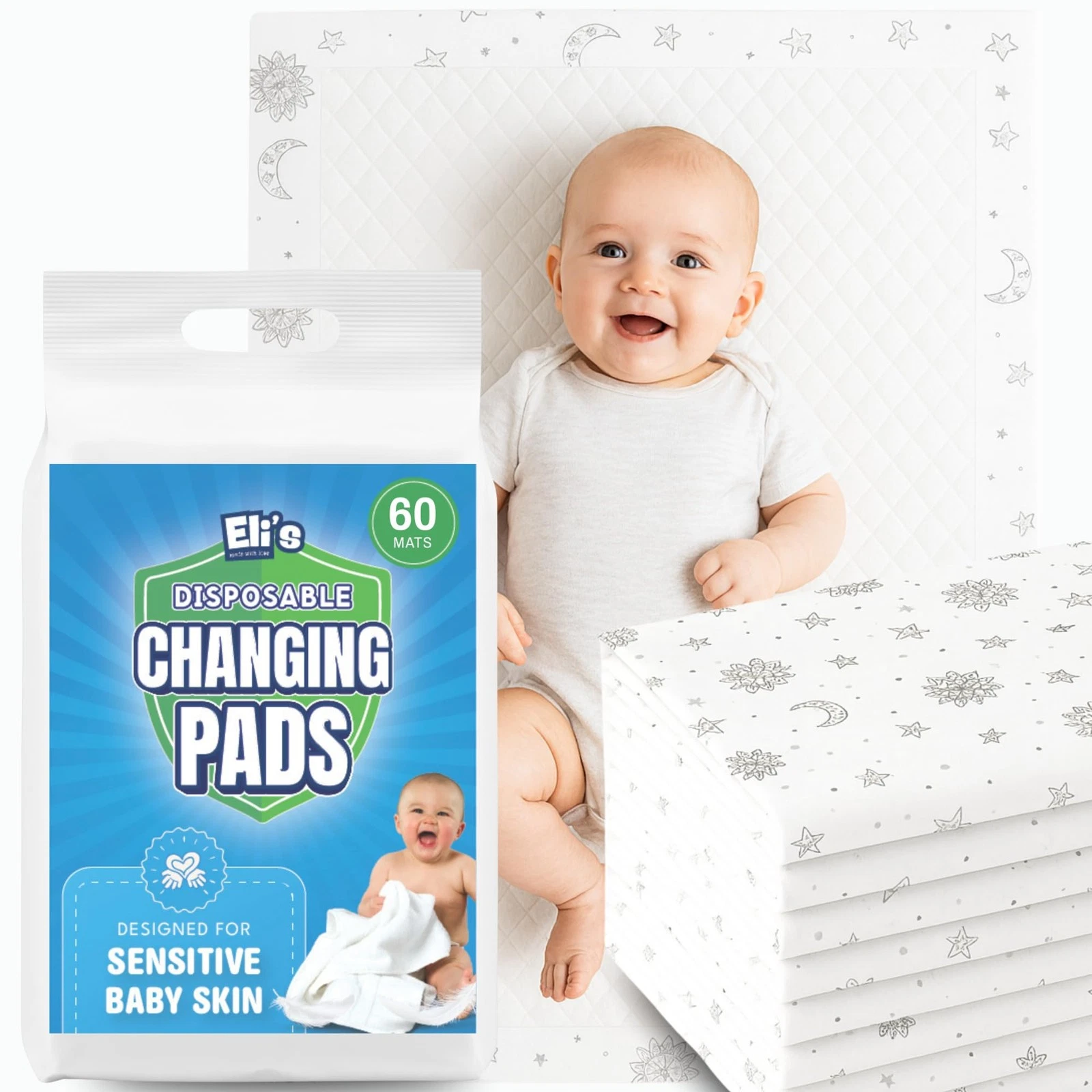 Eli with Love Disposable Baby Changing Pads Soft, Waterproof & Leakproof Lin...
