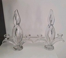 Par de candelabros, candelabros de vidrio vintage con flor de cristal de Lys