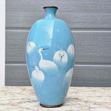 Japanese Antique Cloisonne Vase Musen Wireless - Crane Bird Design Meiji period
