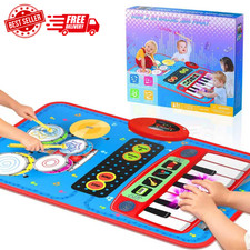 2-in-1 Musical Mat Toys for 1 2 3 4 5 Year Old, Piano Keyboard Drum Set with...