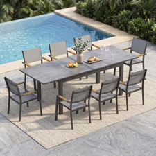 Expandable 9-Piece Outdoor Dining Set with Stackable Chairs - Grey