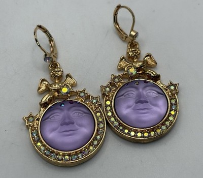 Kirks Folly Goddess Mystic Seaview Moon 18mm Leverback Crystal Earrings 2.25 