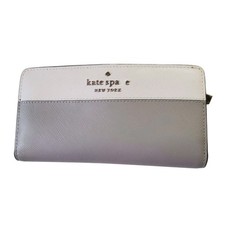 Kate Spade Madison Colorblock Slim Bifold 12 Card Slots Gray White Zip Pocket