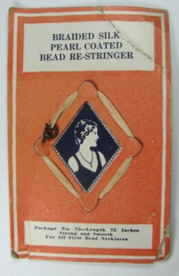Victorian 1930's Braided Silk Pearl Coated Bead Re-Stringer on Display Card