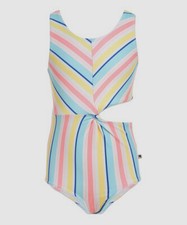  78 Lucky Brand Girl's Pink  Yellow Stripe Side-Cutout Gina Swimsuit Size Large