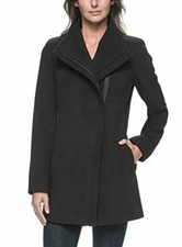 Andrew Marc Women's Asymmetrical Zip-front Coat In Charcoal/black Size Large New