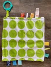 BRIGHT STARTS Green, White,  Gray Security Blanket Sensory Tags Plush Stroller 