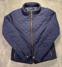 Active USA Jacket Women's Medium Navy Blue Quilted Full-Zip Mock Neck Pockets
