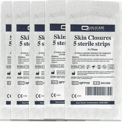 25 x STERILE SKIN CLOSURE STRIPS Butterfly/Steri Stitches 3mm x 75mm CE MARKED