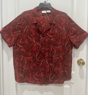 Liz Baker Women s Size 18 Blouse Red Button Down Short Sleeves V Neck Collared