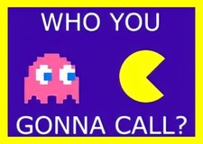 WHO YOU GONNA CALL? Pac-man & ghost video game humor silly MAGNET