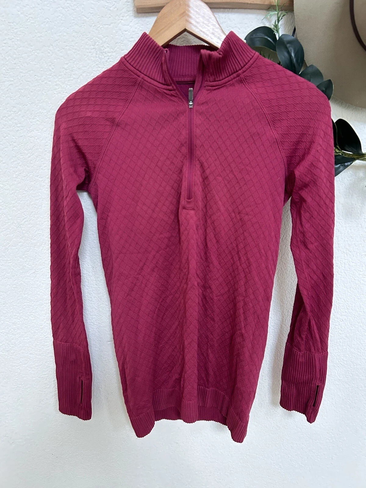 lululemon cranberry diamond weave textured quarter zip pullover shirt