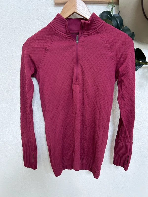 lululemon cranberry diamond weave textured quarter zip pullover shirt