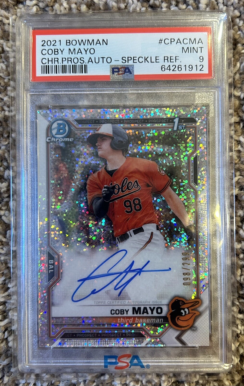 COBY MAYO 2021 1st Bowman Chrome Auto Speckle Refractor /299 PSA 9 