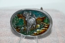 Running Buck Deer Stag Pewter Enamel Belt Buckle