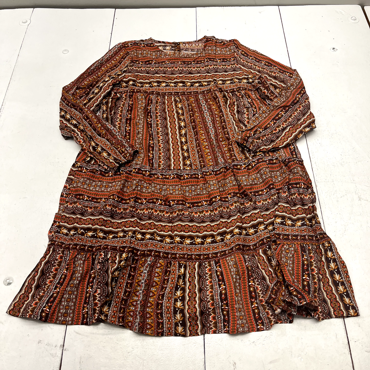 Shein Orange Printed Long Sleeve Tiered A-Line Dress Women's Size Large NEW  | eBay