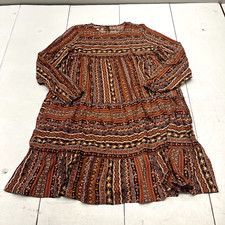 Shein Orange Printed Long Sleeve Tiered A-Line Dress Women's Size Large NEW