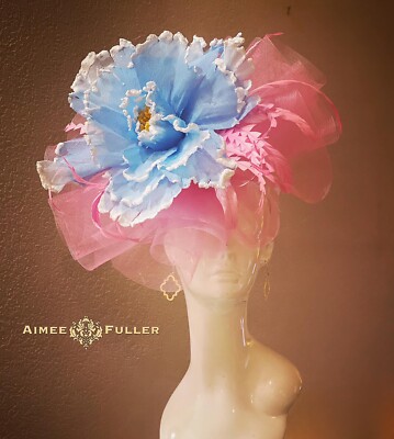 Kentucky Derby Hat Pink Rose Aqua Turquoise Blue Royal Ascot 