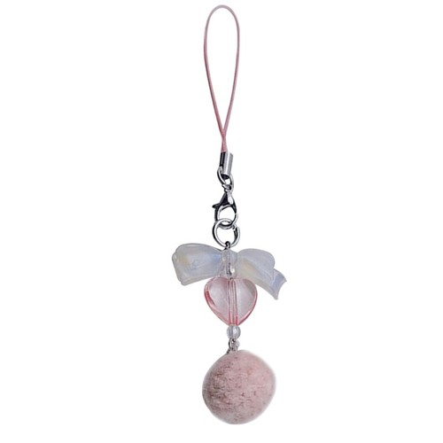 Crystal Heart Phone Strap Hair Bulb Phone Lanyard Handmade Backpack - 第 9/9 張圖片