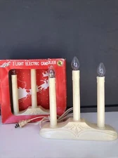 Set Of 2 Vintage 3 Light CANDOLIER Electric Plastic Candle Stick Christmas