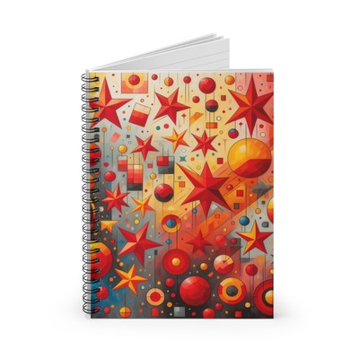 Spiral Notebook Ruled Line Red, Orange and Yellow Origami Shapes Design 3