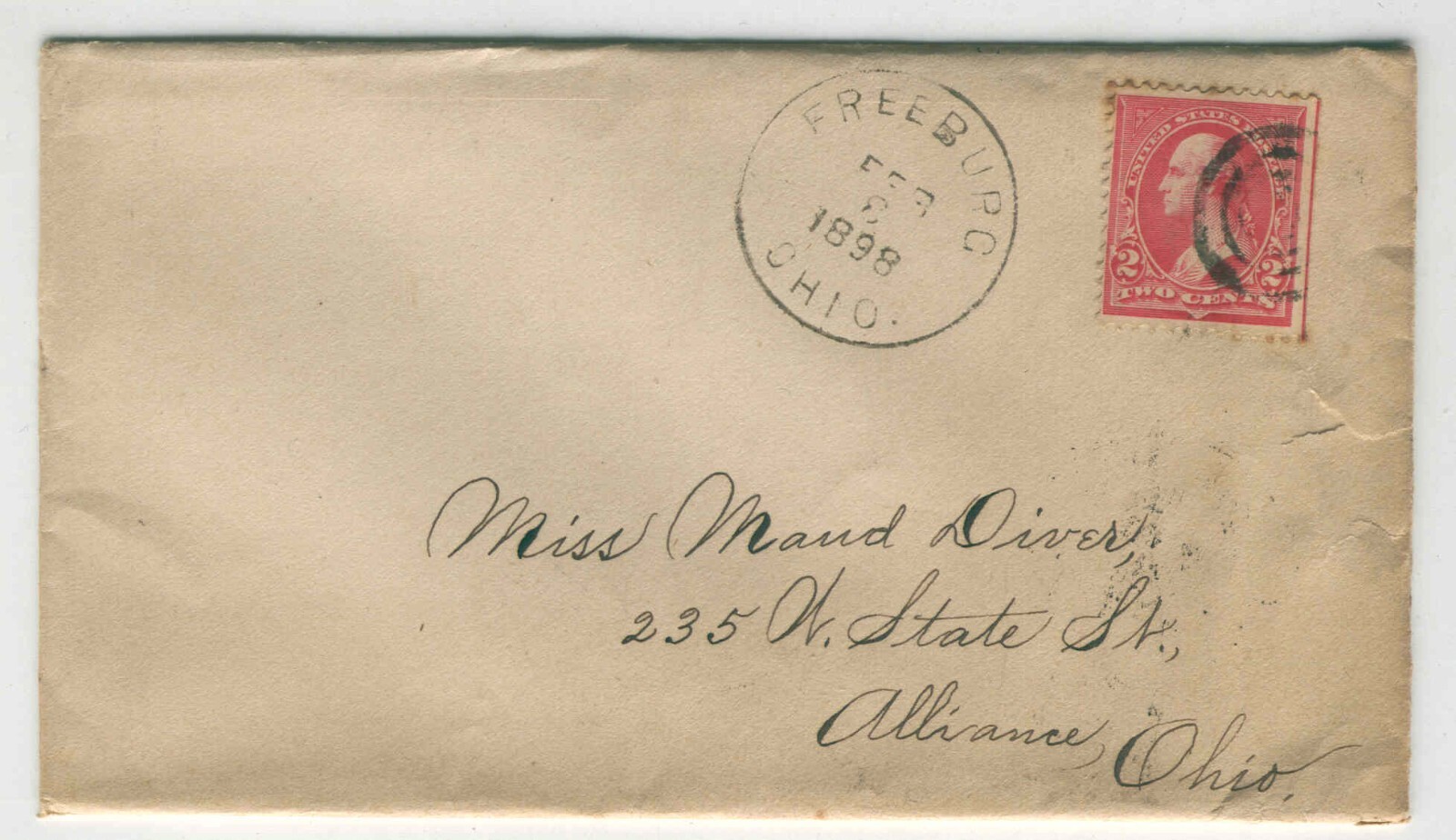 1898 Cover & Cancel Freeburg Ohio DPO Post Office 18941906 J Silver to M Diver eBay