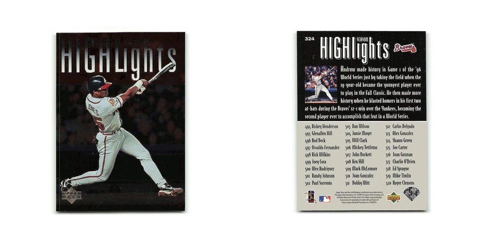 Andruw Jones 1997 Upper Deck #324 Atlanta Braves Baseball Card NM - Image 3 of 3