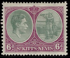 ST KITTS-NEVIS GV SG74, 6d green & bright purple, M MINT. Cat &pound;13.