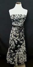 BCBG MaxAzria Floral Tiered Sheer Tulle Crinoline Dress Black White Sequin Beads