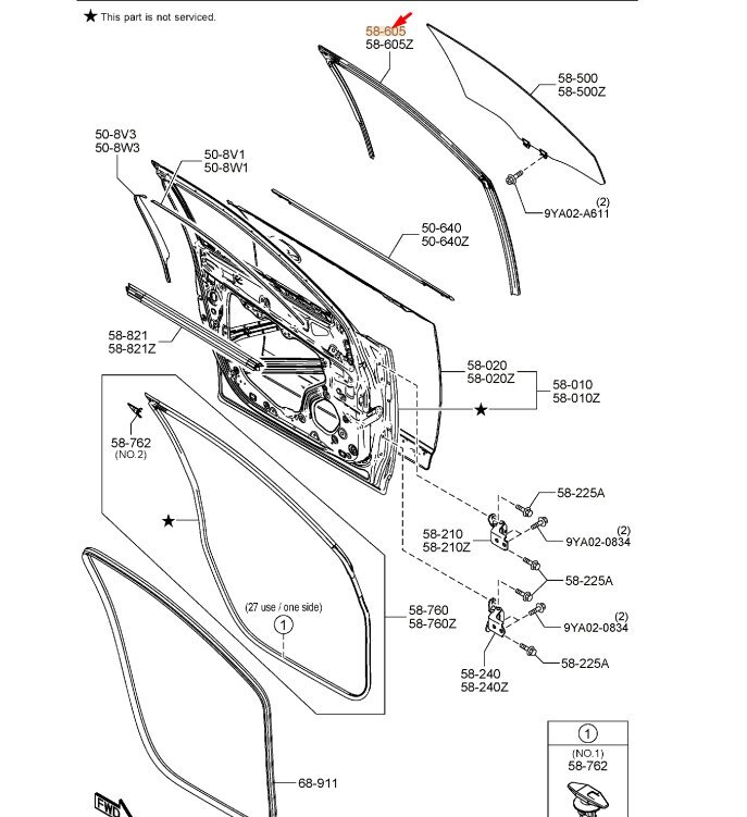 MAZDA CX-5 MK2 Front Right Door Glass Channel KB7W58605B NEW