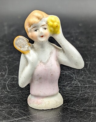 Vintage 2 1/4'' Porcelain Half Doll Brushing Hair Made in Japan