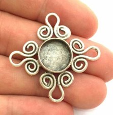 Ethnic Pendant Blank Bezel Resin Mosaic Mountings Antique Silver Brass G5962