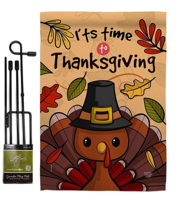 It's Thanksgiving Garden Flag Set with Stand Fall Turkey Give Thanks Gobble P...