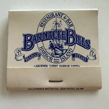 Vintage Full Matchbook - Barnacle Bills - San Diego, California 