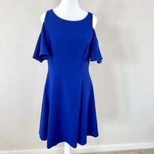 Eliza J Royal Blue Ruffle Cut-Out Sleeve A-line Dress Size 8 Cold Shoulder