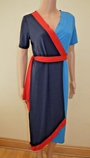 New M&S Per Una Blue & Red Colour Block Wrap Dress Sz UK 10 