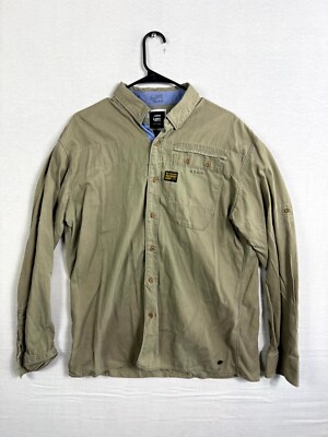 G-Star Raw Denim Shirt Mens 2XL Olive Ennis Varsity Long Sleeve Pocket Button Up