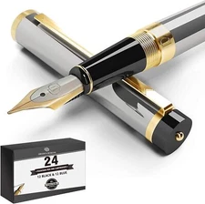  Fountain Pen Medium Nib | Includes 24 Ink Cartridges - 12 Black,1