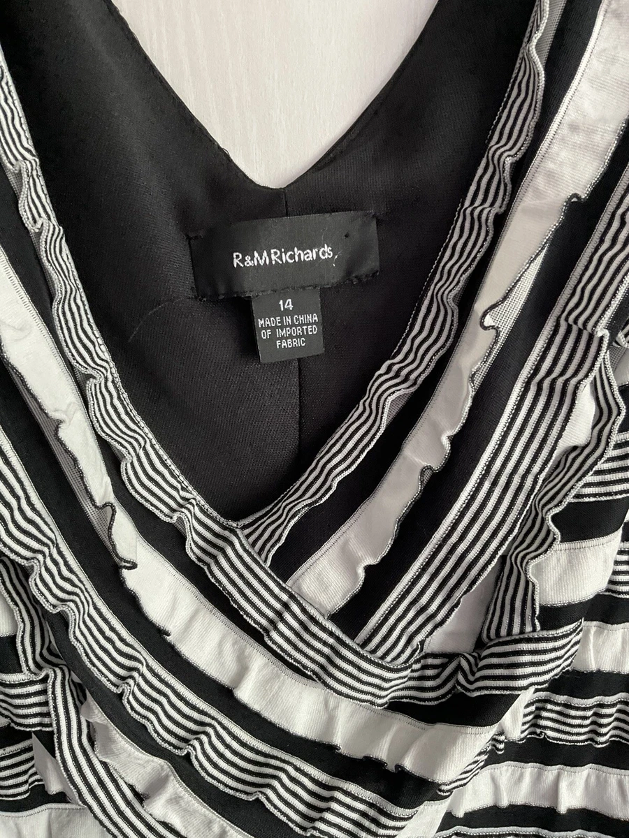 GORGEOUS FLATTERING BLACK WHITE DRESS SIZE 14 R M RICHARDS HOLIDAY PARTY