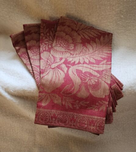 RET Williams Sonoma Russische Leinen Servietten Altfarbig Rot Jacquard Set 4 Neu ohne Etikett