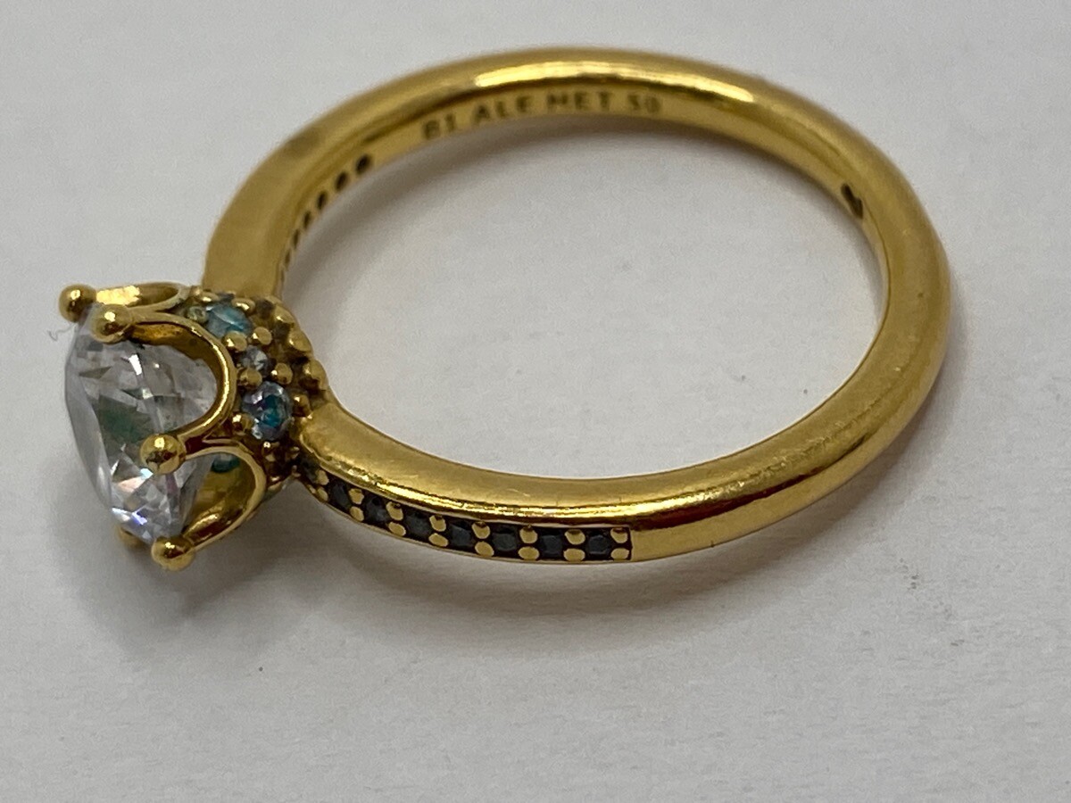 Pandora Yellow Gold Plated Clear Sparkling Crown Solitaire Ring