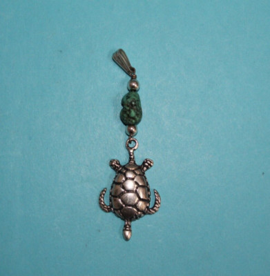 Sterling Silver '' I Love the Ocean Sea Turtle/Turquoise  Pendant   [014GCM]